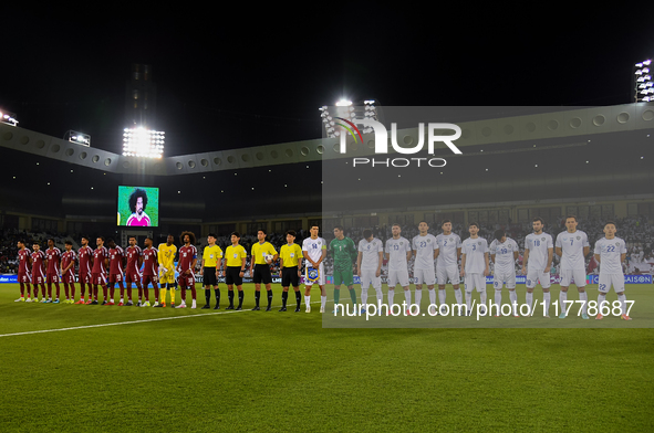 Qatar and Uzbekistan team players line up before the FIFA World Cup 2026 AFC Asian Qualifiers 3rd round group A match between Qatar and Uzbe...