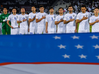 Uzbekistan team players line up before the FIFA World Cup 2026 AFC Asian Qualifiers 3rd round group A match between Qatar and Uzbekistan at...