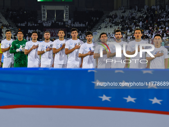 Uzbekistan team players line up before the FIFA World Cup 2026 AFC Asian Qualifiers 3rd round group A match between Qatar and Uzbekistan at...