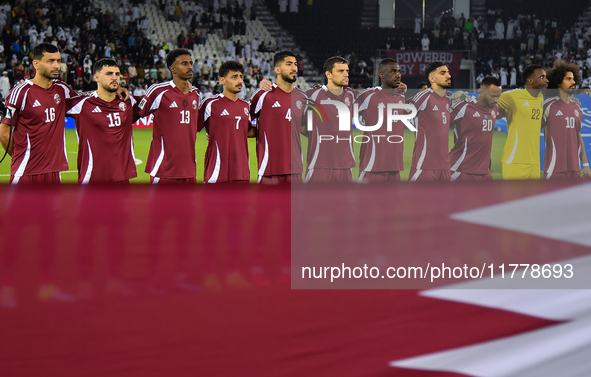 Qatar team players line up before the FIFA World Cup 2026 AFC Asian Qualifiers 3rd round group A match between Qatar and Uzbekistan at Jassi...