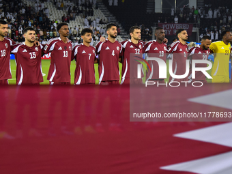 Qatar team players line up before the FIFA World Cup 2026 AFC Asian Qualifiers 3rd round group A match between Qatar and Uzbekistan at Jassi...