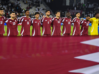 Qatar team players line up before the FIFA World Cup 2026 AFC Asian Qualifiers 3rd round group A match between Qatar and Uzbekistan at Jassi...