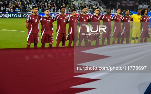 Qatar team players line up before the FIFA World Cup 2026 AFC Asian Qualifiers 3rd round group A match between Qatar and Uzbekistan at Jassi...