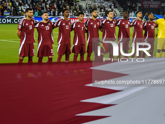 Qatar team players line up before the FIFA World Cup 2026 AFC Asian Qualifiers 3rd round group A match between Qatar and Uzbekistan at Jassi...