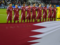 Qatar team players line up before the FIFA World Cup 2026 AFC Asian Qualifiers 3rd round group A match between Qatar and Uzbekistan at Jassi...