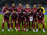 Qatar team players pose for a team photo before the FIFA World Cup 2026 AFC Asian Qualifiers 3rd round group A match between Qatar and Uzbek...