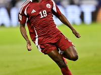 Almoez Ali (#19) of Qatar plays in the FIFA World Cup 2026 AFC Asian Qualifiers 3rd round group A match between Qatar and Uzbekistan at Jass...