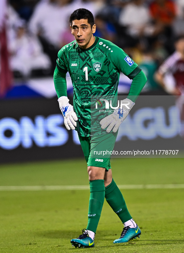 Utkir Yusupov (GK) (#1) of Uzbekistan plays in the FIFA World Cup 2026 AFC Asian Qualifiers 3rd round group A match between Qatar and Uzbeki...