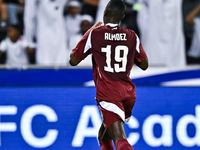 Almoez Ali (#19) of Qatar celebrates after scoring a goal during the FIFA World Cup 2026 AFC Asian Qualifiers 3rd round group A match betwee...