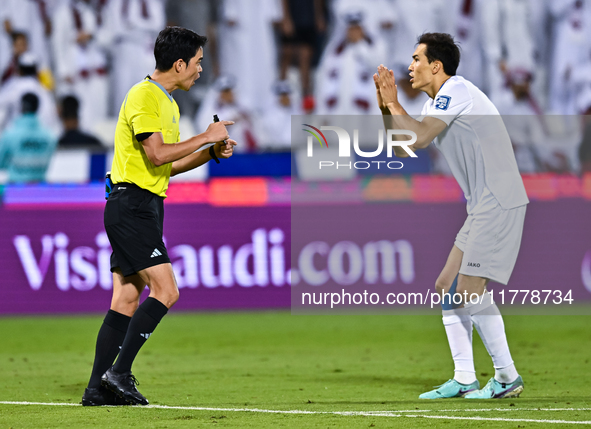 Otabek Shukurov of Uzbekistan reacts during the FIFA World Cup 2026 AFC Asian Qualifiers third round group A match between Qatar and Uzbekis...