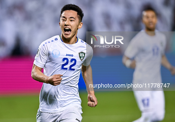 Abbosbek Fayazullaev of Uzbekistan celebrates after scoring a goal during the FIFA World Cup 2026 AFC Asian Qualifiers third round group A m...