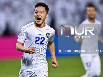 Abbosbek Fayazullaev of Uzbekistan celebrates after scoring a goal during the FIFA World Cup 2026 AFC Asian Qualifiers third round group A m...