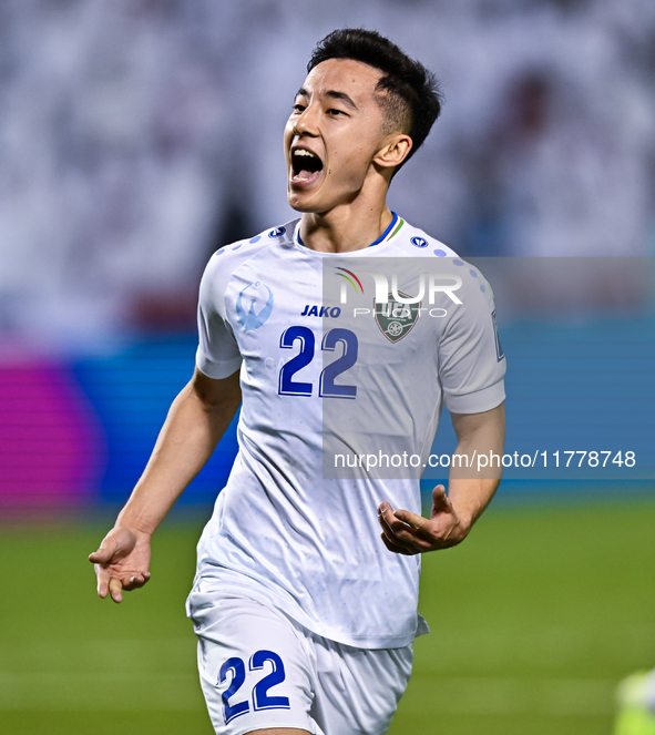 Abbosbek Fayazullaev of Uzbekistan celebrates after scoring a goal during the FIFA World Cup 2026 AFC Asian Qualifiers third round group A m...