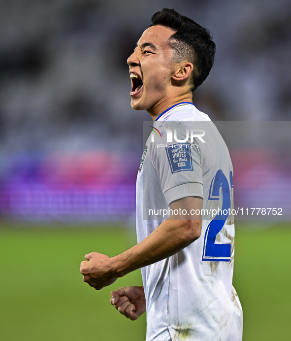 Abbosbek Fayazullaev of Uzbekistan celebrates after scoring a goal during the FIFA World Cup 2026 AFC Asian Qualifiers third round group A m...