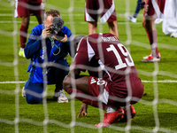 Almoez Ali (#19) of Qatar reacts after winning the FIFA World Cup 2026 AFC Asian Qualifiers third round group A match between Qatar and Uzbe...