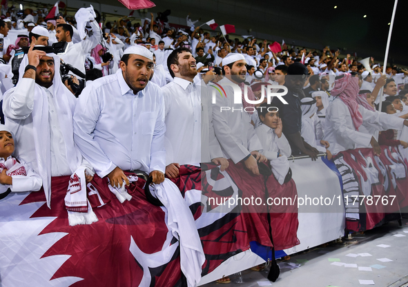 Fans of Qatar celebrate after winning the FIFA World Cup 2026 AFC Asian Qualifiers third round group A match between Qatar and Uzbekistan at...