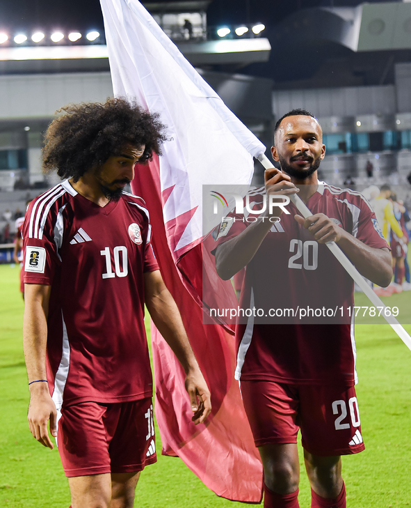 Players of Qatar applaud the fans after winning the FIFA World Cup 2026 AFC Asian Qualifiers third round group A match between Qatar and Uzb...