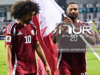 Players of Qatar applaud the fans after winning the FIFA World Cup 2026 AFC Asian Qualifiers third round group A match between Qatar and Uzb...