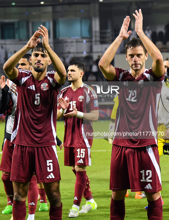 Players of Qatar applaud the fans after winning the FIFA World Cup 2026 AFC Asian Qualifiers third round group A match between Qatar and Uzb...