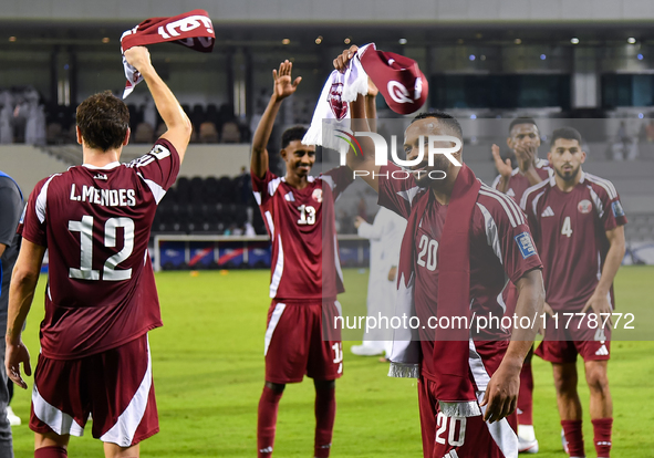 Players of Qatar applaud the fans after winning the FIFA World Cup 2026 AFC Asian Qualifiers third round group A match between Qatar and Uzb...