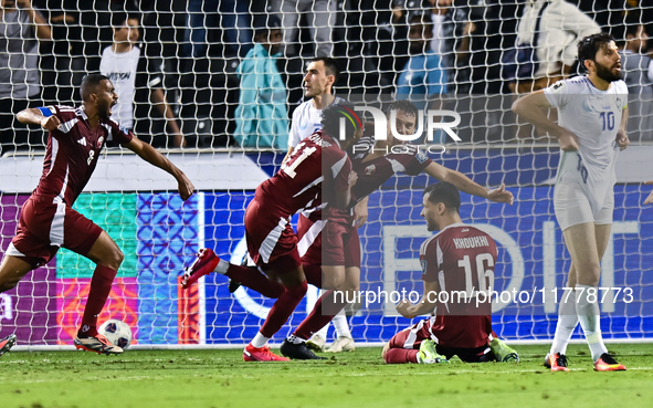 Lucas Mendes of Qatar celebrates with his teammates after scoring a goal during the FIFA World Cup 2026 AFC Asian Qualifiers third round gro...