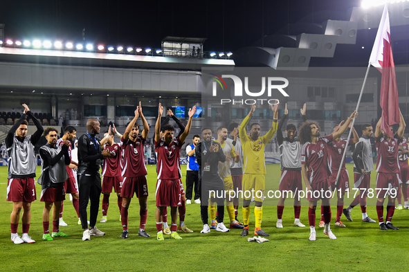 Players of Qatar applaud the fans after winning the FIFA World Cup 2026 AFC Asian Qualifiers third round group A match between Qatar and Uzb...