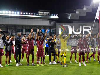 Players of Qatar applaud the fans after winning the FIFA World Cup 2026 AFC Asian Qualifiers third round group A match between Qatar and Uzb...