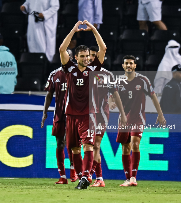 Lucas Mendes of Qatar celebrates with his teammates after scoring a goal during the FIFA World Cup 2026 AFC Asian Qualifiers third round gro...