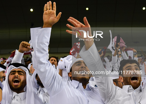 Fans of Qatar celebrate after winning the FIFA World Cup 2026 AFC Asian Qualifiers third round group A match between Qatar and Uzbekistan at...