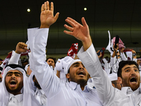 Fans of Qatar celebrate after winning the FIFA World Cup 2026 AFC Asian Qualifiers third round group A match between Qatar and Uzbekistan at...