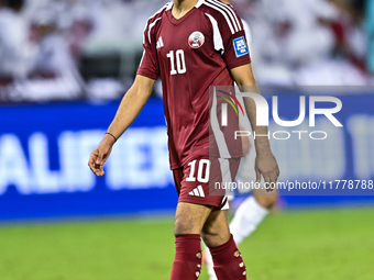 Akram Afif of Qatar celebrates after winning the FIFA World Cup 2026 AFC Asian Qualifiers third round group A match between Qatar and Uzbeki...