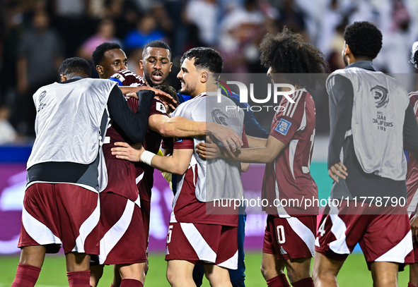 Players of Qatar celebrate after they win the FIFA World Cup 2026 AFC Asian Qualifiers third round group A match between Qatar and Uzbekista...