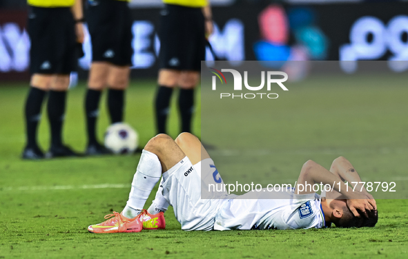 Abbosbek Fayazullaev (#22) of Uzbekistan shows his dejection after the FIFA World Cup 2026 AFC Asian Qualifiers third round group A match be...