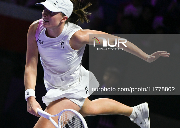 RIYADH, SAUDI ARABIA - NOVEMBER 05: Iga Swiatek of Poland during her match against Coco Gauff of USA, on day 4 of the 2024 WTA Finals, part...