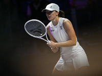 RIYADH, SAUDI ARABIA - NOVEMBER 05: Iga Swiatek of Poland during her match against Coco Gauff of USA, on day 4 of the 2024 WTA Finals, part...