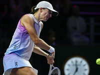 RIYADH, SAUDI ARABIA - NOVEMBER 05: Iga Swiatek of Poland during her match against Coco Gauff of USA, on day 4 of the 2024 WTA Finals, part...