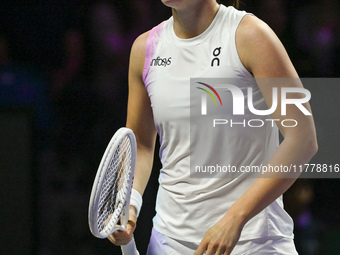 RIYADH, SAUDI ARABIA - NOVEMBER 05: Iga Swiatek of Poland during her match against Coco Gauff of USA, on day 4 of the 2024 WTA Finals, part...