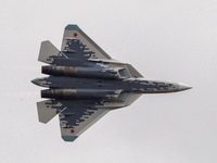 Russia's Su-57 stealth fighter performs at the 2024 Zhuhai Air Show in Zhuhai, China, on November 14, 2024. (