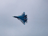 Russia's Su-57 stealth fighter performs at the 2024 Zhuhai Air Show in Zhuhai, China, on November 14, 2024. (