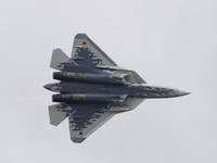 Russia's Su-57 stealth fighter performs at the 2024 Zhuhai Air Show in Zhuhai, China, on November 14, 2024. (