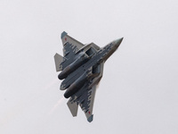 Russia's Su-57 stealth fighter performs at the 2024 Zhuhai Air Show in Zhuhai, China, on November 14, 2024. (