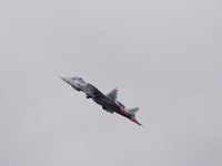 Russia's Su-57 stealth fighter performs at the 2024 Zhuhai Air Show in Zhuhai, China, on November 14, 2024. (