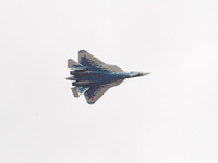 Russia's Su-57 stealth fighter performs at the 2024 Zhuhai Air Show in Zhuhai, China, on November 14, 2024. (