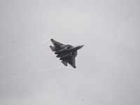 Russia's Su-57 stealth fighter performs at the 2024 Zhuhai Air Show in Zhuhai, China, on November 14, 2024. (