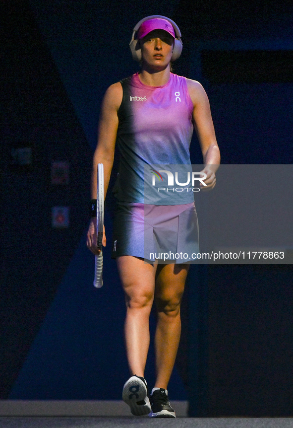 RIYADH, SAUDI ARABIA - NOVEMBER 07: Iga Swiatek of Poland seen before her match against Daria Kasatkina, on Day 6 of the 2024 WTA Finals, pa...