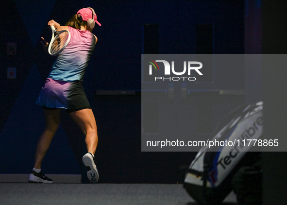 RIYADH, SAUDI ARABIA - NOVEMBER 07: Iga Swiatek of Poland seen before her match against Daria Kasatkina, on Day 6 of the 2024 WTA Finals, pa...