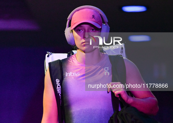 RIYADH, SAUDI ARABIA - NOVEMBER 07: Iga Swiatek of Poland seen before her match against Daria Kasatkina, on Day 6 of the 2024 WTA Finals, pa...