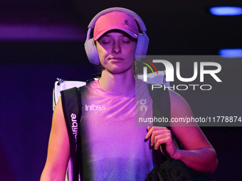 RIYADH, SAUDI ARABIA - NOVEMBER 07: Iga Swiatek of Poland seen before her match against Daria Kasatkina, on Day 6 of the 2024 WTA Finals, pa...