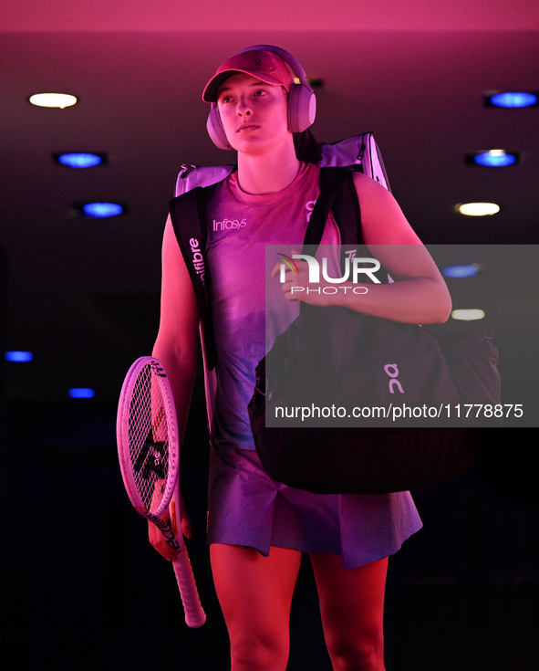 RIYADH, SAUDI ARABIA - NOVEMBER 07: Iga Swiatek of Poland seen before her match against Daria Kasatkina, on Day 6 of the 2024 WTA Finals, pa...