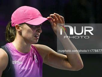 RIYADH, SAUDI ARABIA - NOVEMBER 07: Iga Swiatek of Poland during her match against Daria Kasatkina, on Day 6 of the 2024 WTA Finals, part of...